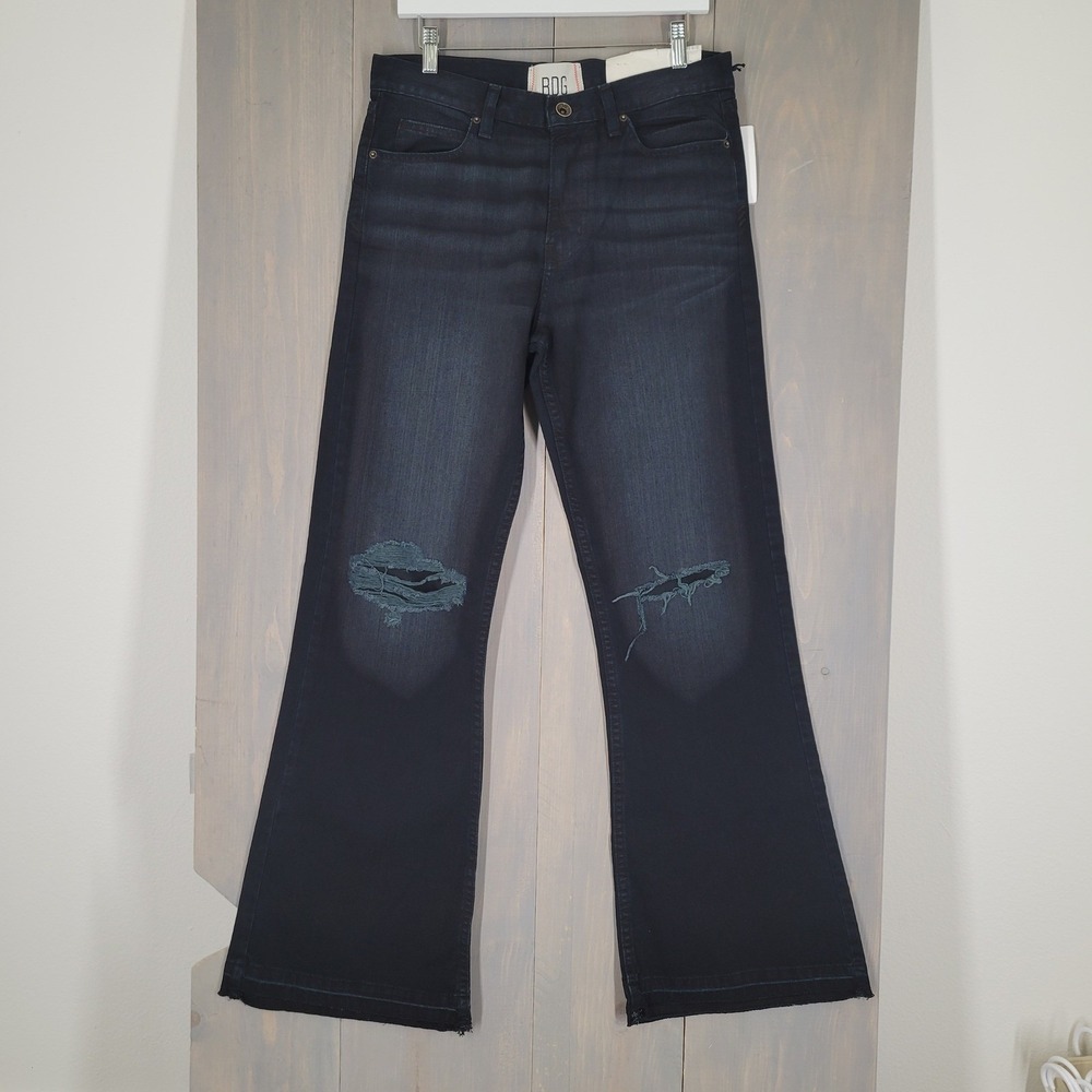 BDG Slacker Fit Relaxed Flare Jeans Mens 31/33 Dark Wash Distressed  Denim